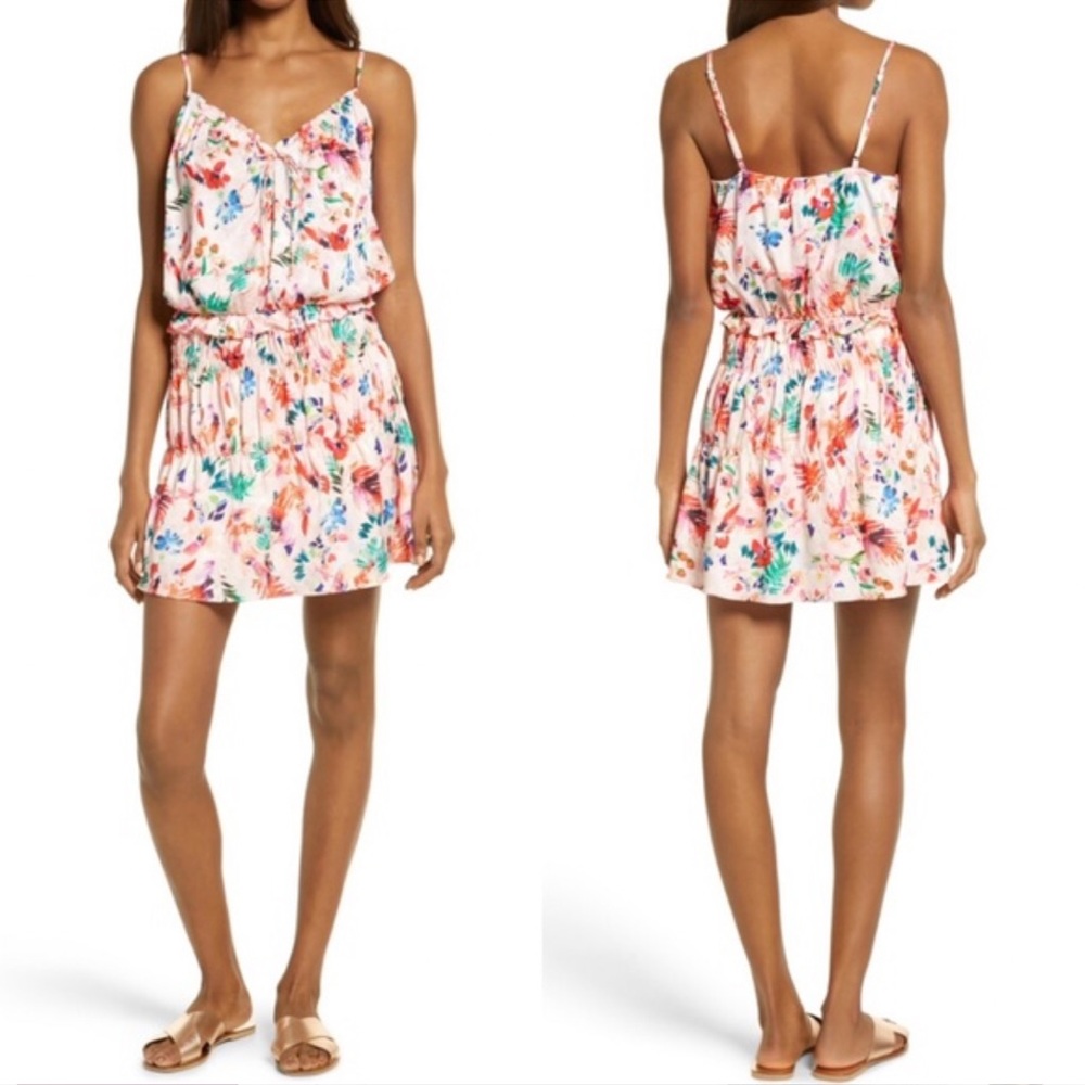 NSR Napean Sea Road Pink Floral Spaghetti Strap Ruffle Dress XL
